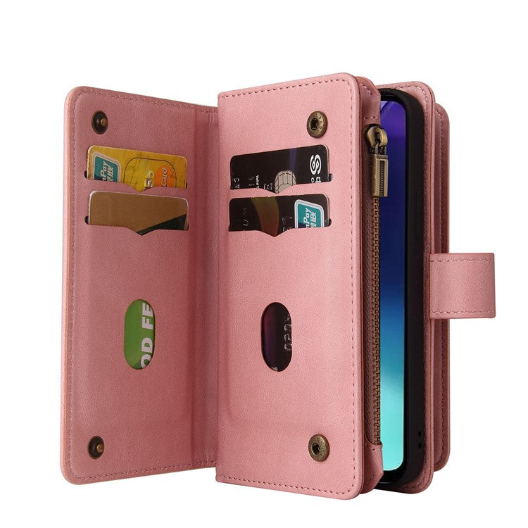 For Xiaomi Poco C75 4G / Redmi 14R 5G / 14C 4G Phone Case Zipper Wallet Leather Stand Cover - Pink