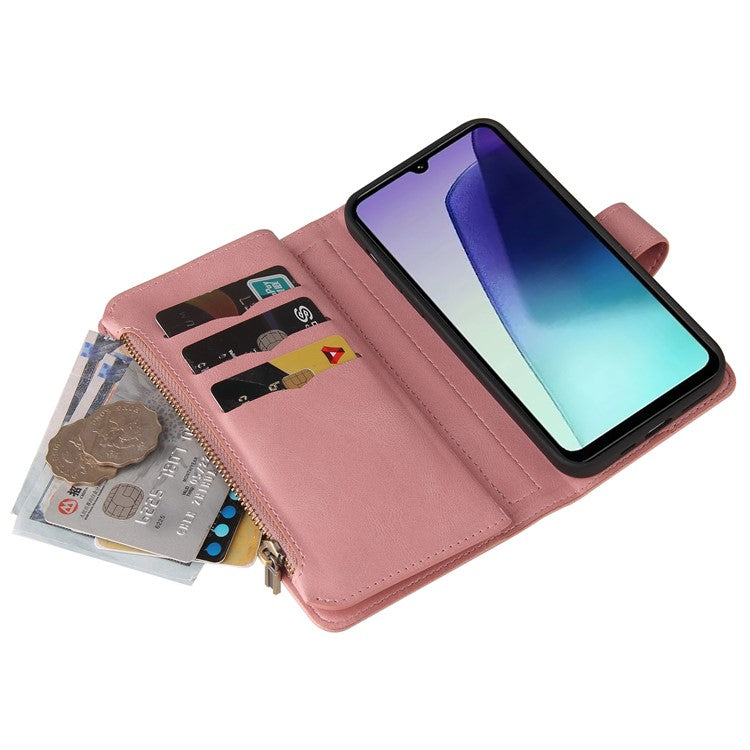 For Xiaomi Poco C75 4G / Redmi 14R 5G / 14C 4G Phone Case Zipper Wallet Leather Stand Cover - Pink