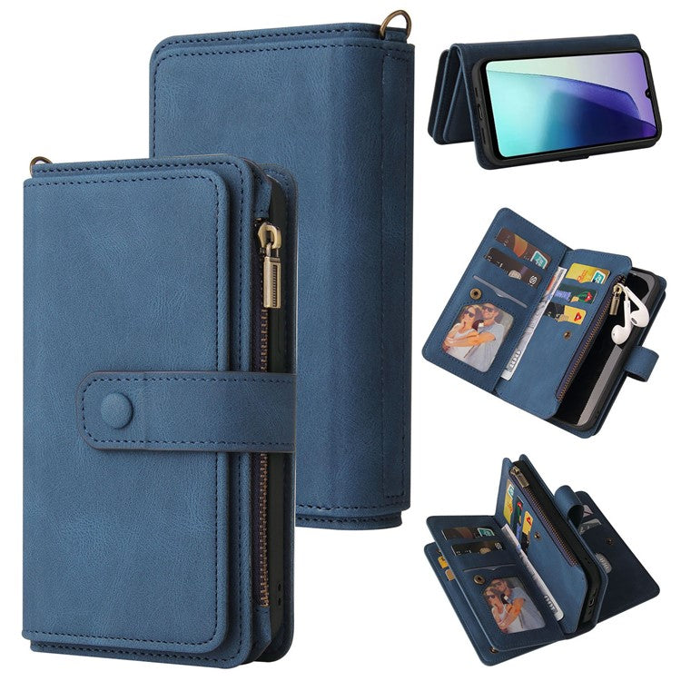 For Xiaomi Poco C75 4G / Redmi 14R 5G / 14C 4G Phone Case Zipper Wallet Leather Stand Cover - Blue