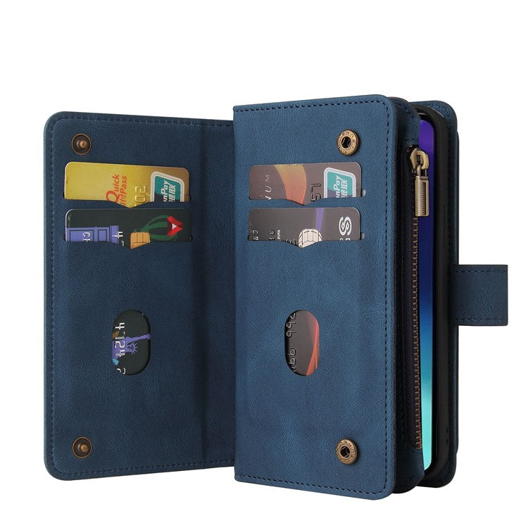 For Xiaomi Poco C75 4G / Redmi 14R 5G / 14C 4G Phone Case Zipper Wallet Leather Stand Cover - Blue