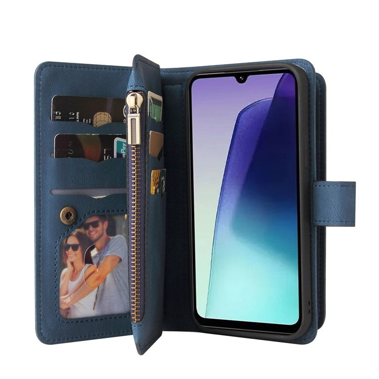 For Xiaomi Poco C75 4G / Redmi 14R 5G / 14C 4G Phone Case Zipper Wallet Leather Stand Cover - Blue