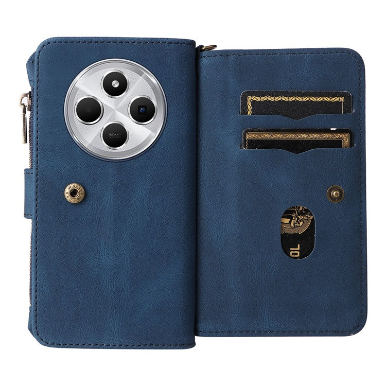 For Xiaomi Poco C75 4G / Redmi 14R 5G / 14C 4G Phone Case Zipper Wallet Leather Stand Cover - Blue