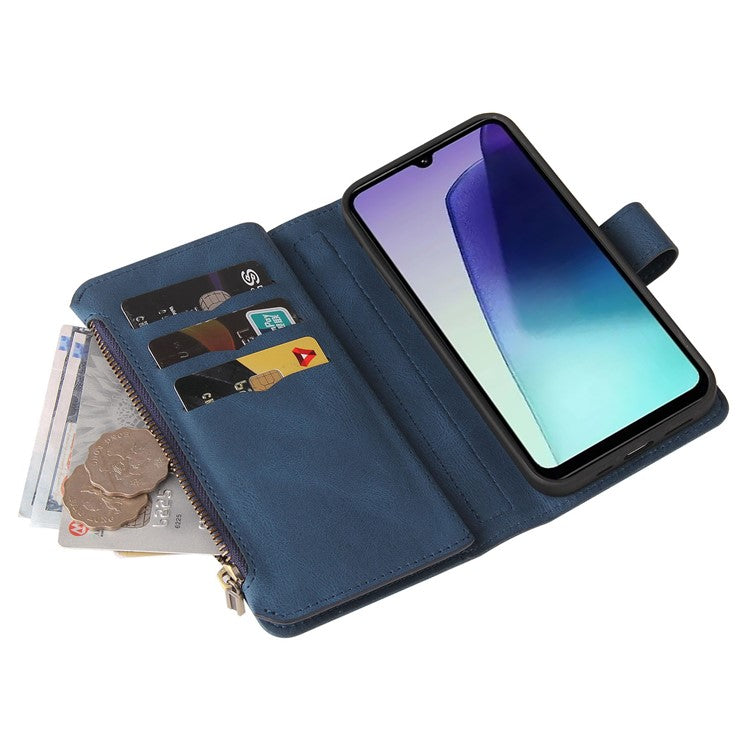 For Xiaomi Poco C75 4G / Redmi 14R 5G / 14C 4G Phone Case Zipper Wallet Leather Stand Cover - Blue