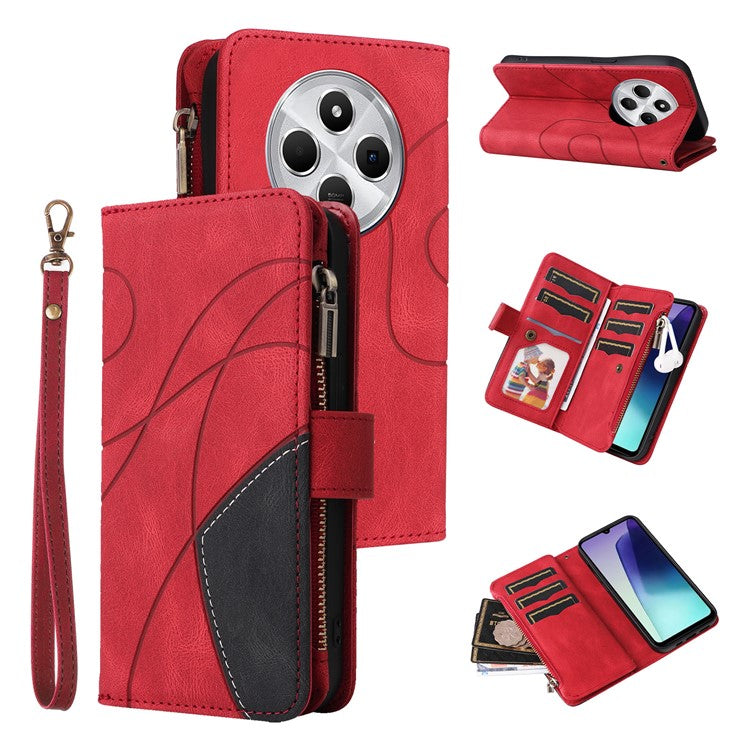 KT Multi-Function Series-5 For Xiaomi Poco C75 4G / Redmi 14R 5G / 14C 4G Case Zipper Wallet Leather Phone Cover Stand - Red