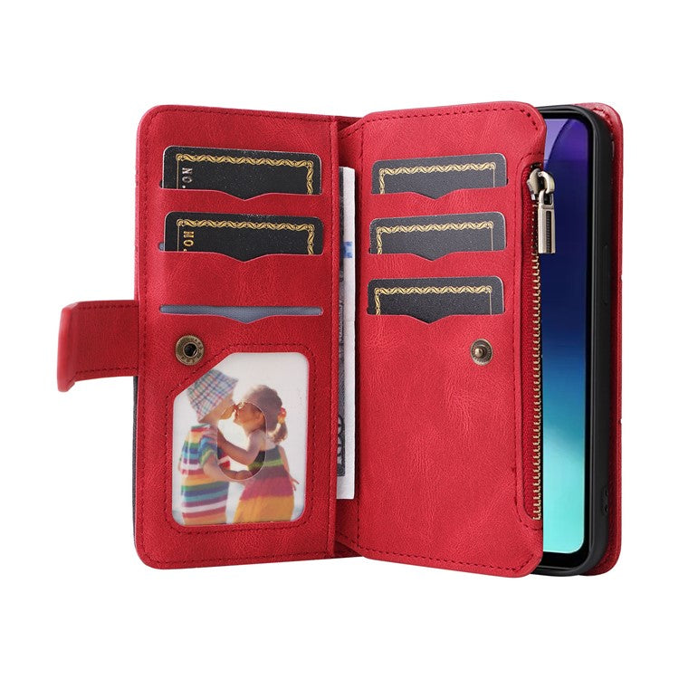 KT Multi-Function Series-5 For Xiaomi Poco C75 4G / Redmi 14R 5G / 14C 4G Case Zipper Wallet Leather Phone Cover Stand - Red