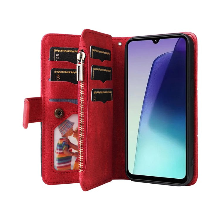 KT Multi-Function Series-5 For Xiaomi Poco C75 4G / Redmi 14R 5G / 14C 4G Case Zipper Wallet Leather Phone Cover Stand - Red