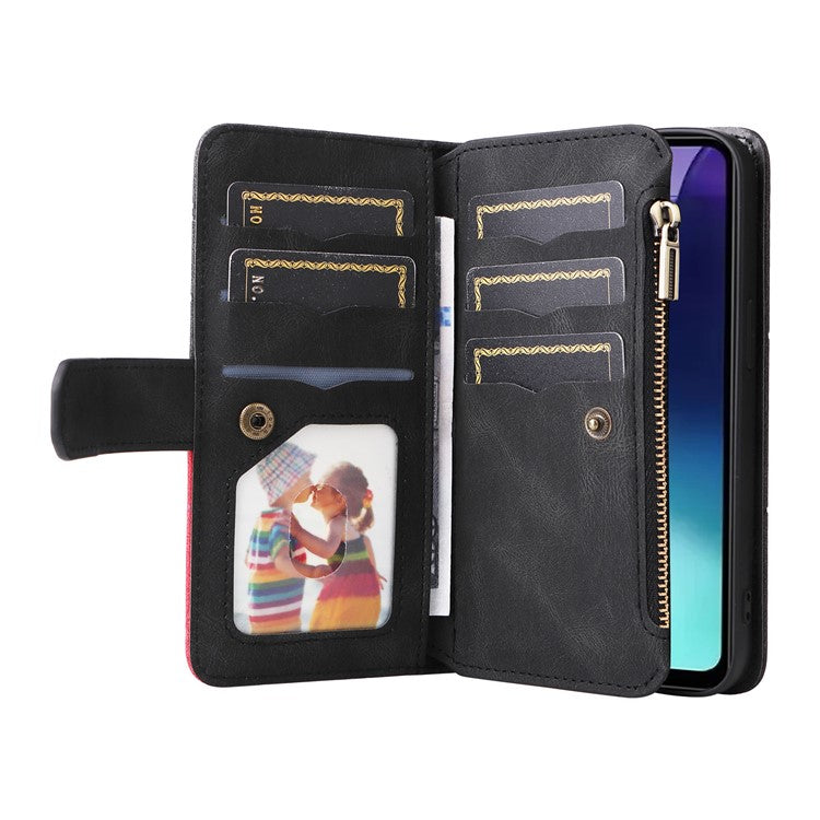 KT Multi-Function Series-5 For Xiaomi Poco C75 4G / Redmi 14R 5G / 14C 4G Case Zipper Wallet Leather Phone Cover Stand - Black