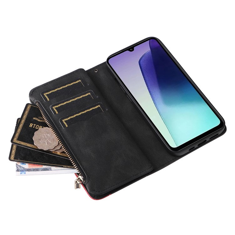 KT Multi-Function Series-5 For Xiaomi Poco C75 4G / Redmi 14R 5G / 14C 4G Case Zipper Wallet Leather Phone Cover Stand - Black