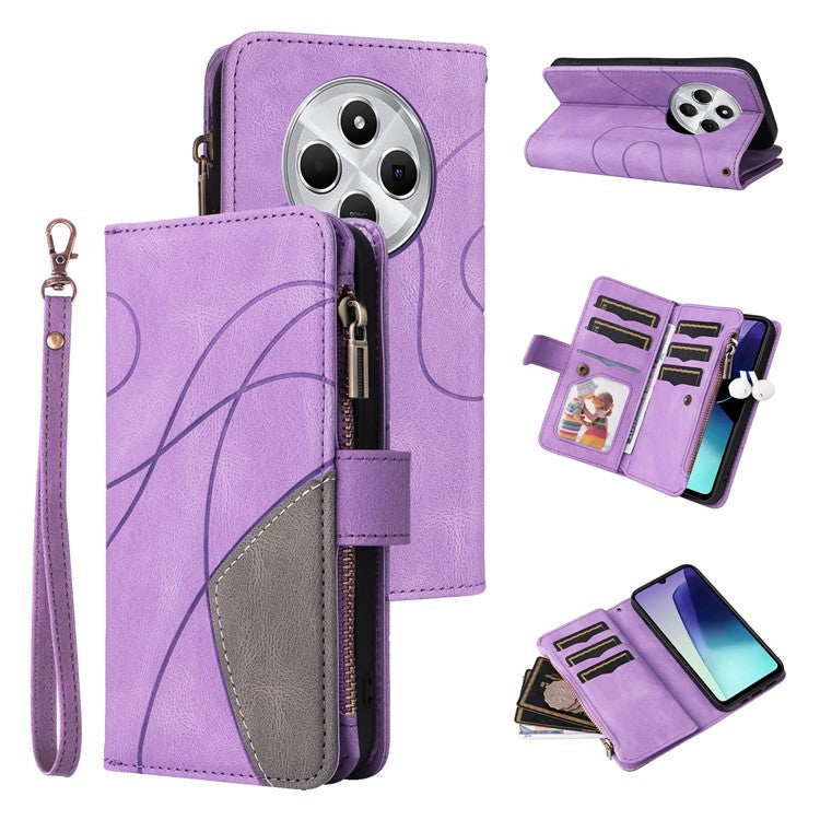 KT Multi-Function Series-5 For Xiaomi Poco C75 4G / Redmi 14R 5G / 14C 4G Case Zipper Wallet Leather Phone Cover Stand - Light Purple