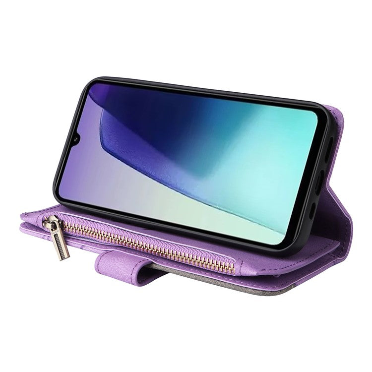 KT Multi-Function Series-5 For Xiaomi Poco C75 4G / Redmi 14R 5G / 14C 4G Case Zipper Wallet Leather Phone Cover Stand - Light Purple