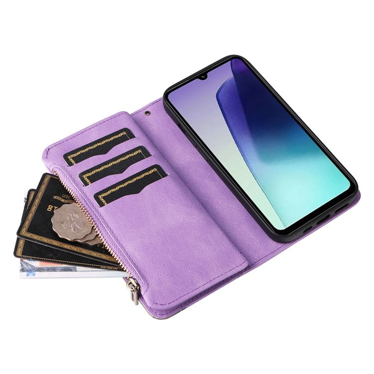 KT Multi-Function Series-5 For Xiaomi Poco C75 4G / Redmi 14R 5G / 14C 4G Case Zipper Wallet Leather Phone Cover Stand - Light Purple