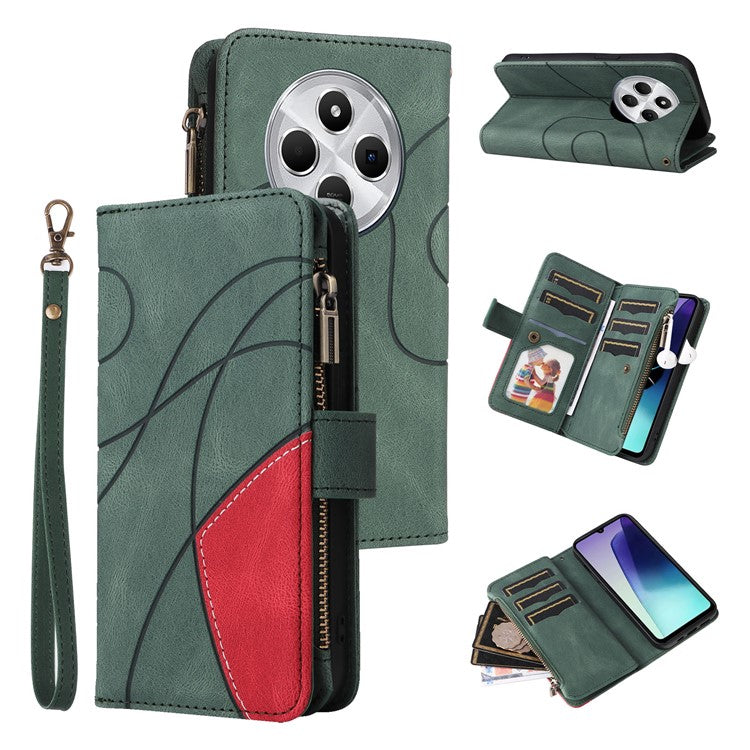 KT Multi-Function Series-5 For Xiaomi Poco C75 4G / Redmi 14R 5G / 14C 4G Case Zipper Wallet Leather Phone Cover Stand - Green