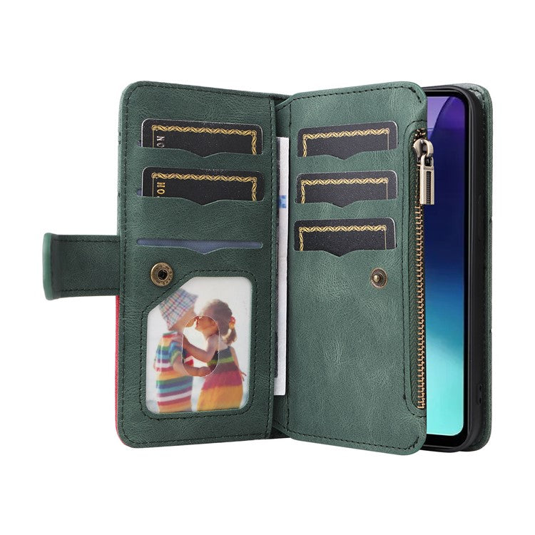 KT Multi-Function Series-5 For Xiaomi Poco C75 4G / Redmi 14R 5G / 14C 4G Case Zipper Wallet Leather Phone Cover Stand - Green