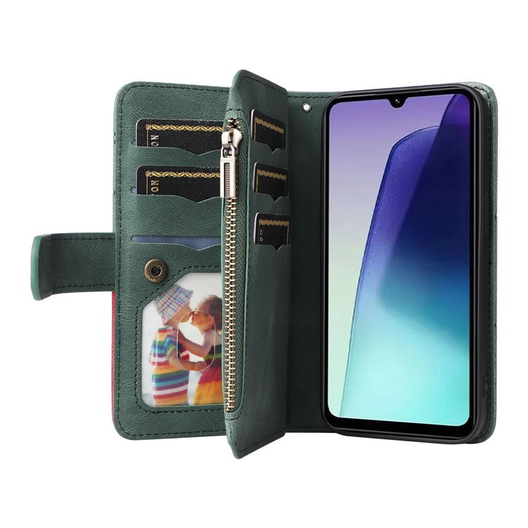 KT Multi-Function Series-5 For Xiaomi Poco C75 4G / Redmi 14R 5G / 14C 4G Case Zipper Wallet Leather Phone Cover Stand - Green