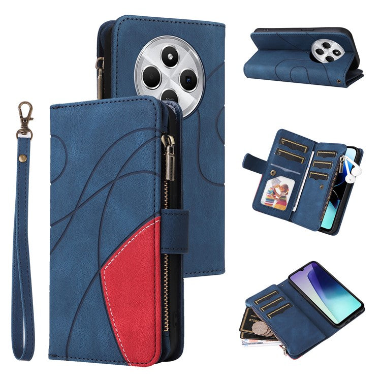 KT Multi-Function Series-5 For Xiaomi Poco C75 4G / Redmi 14R 5G / 14C 4G Case Zipper Wallet Leather Phone Cover Stand - Blue