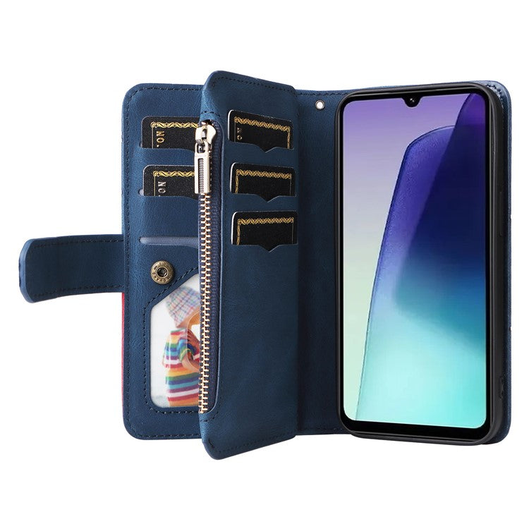 KT Multi-Function Series-5 For Xiaomi Poco C75 4G / Redmi 14R 5G / 14C 4G Case Zipper Wallet Leather Phone Cover Stand - Blue