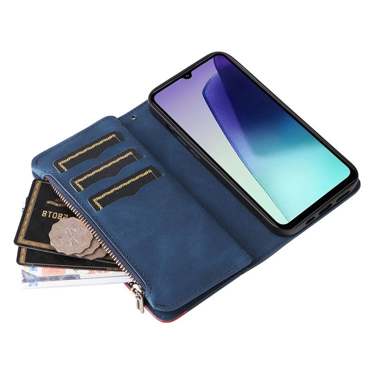 KT Multi-Function Series-5 For Xiaomi Poco C75 4G / Redmi 14R 5G / 14C 4G Case Zipper Wallet Leather Phone Cover Stand - Blue