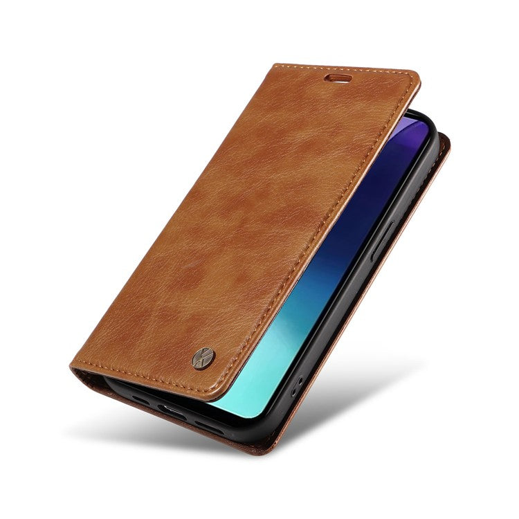 YIKATU YK-006 For Xiaomi Poco C75 4G / Redmi 14R 5G / 14C 4G Case Wallet Litchi Grain Leather Phone Cover Magnetic Auto-Absorbed - Brown