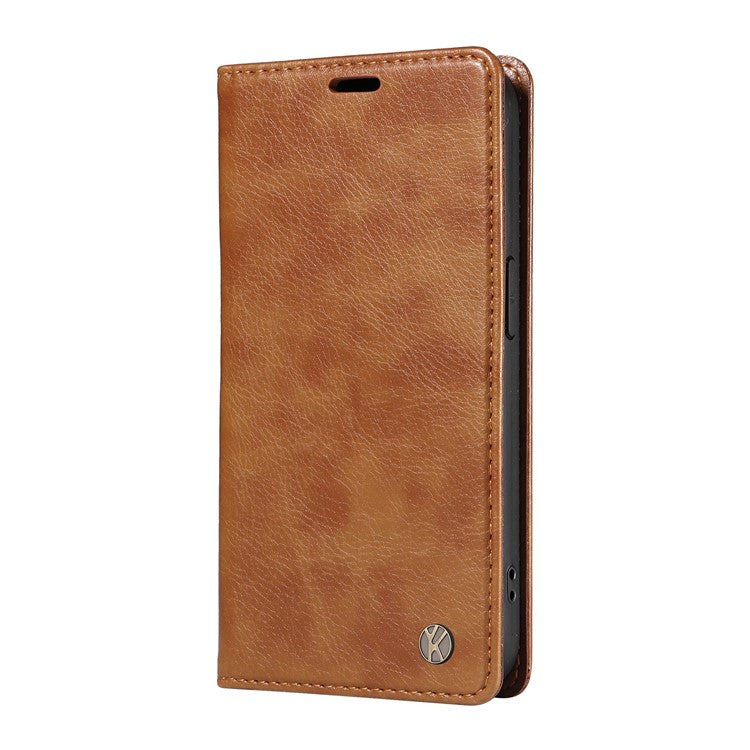 YIKATU YK-006 For Xiaomi Poco C75 4G / Redmi 14R 5G / 14C 4G Case Wallet Litchi Grain Leather Phone Cover Magnetic Auto-Absorbed - Brown