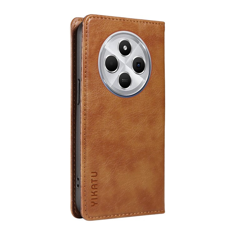 YIKATU YK-006 For Xiaomi Poco C75 4G / Redmi 14R 5G / 14C 4G Case Wallet Litchi Grain Leather Phone Cover Magnetic Auto-Absorbed - Brown