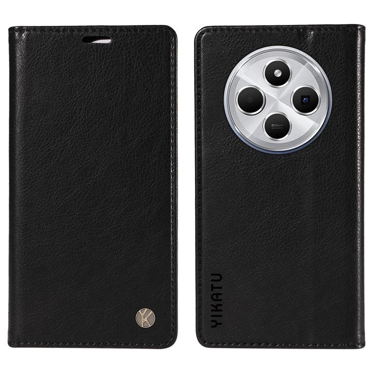 YIKATU YK-006 For Xiaomi Poco C75 4G / Redmi 14R 5G / 14C 4G Case Wallet Litchi Grain Leather Phone Cover Magnetic Auto-Absorbed - Black