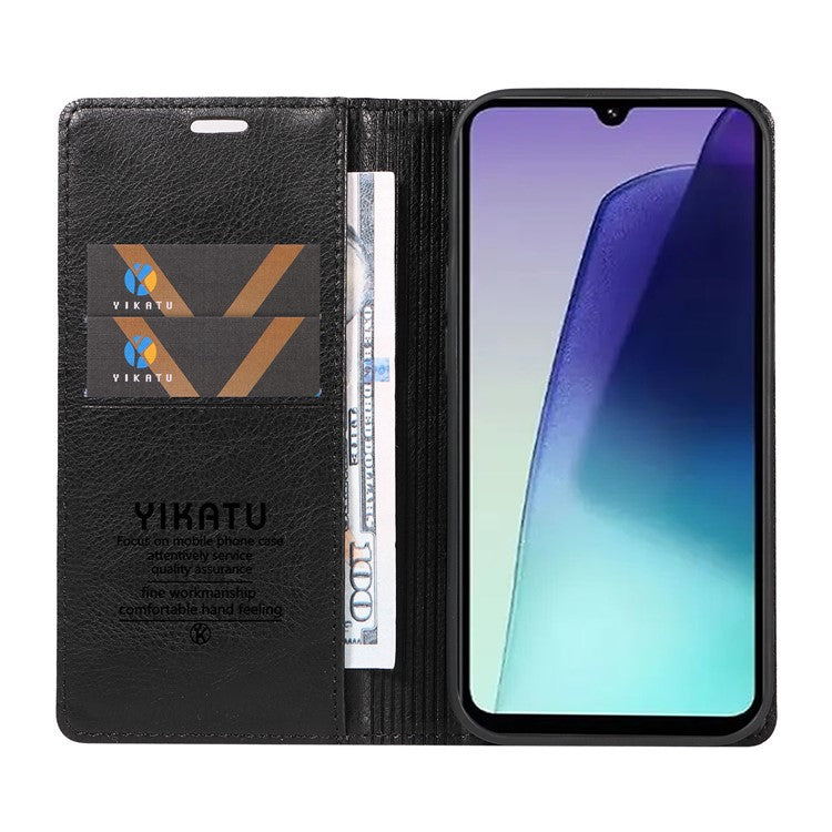 YIKATU YK-006 For Xiaomi Poco C75 4G / Redmi 14R 5G / 14C 4G Case Wallet Litchi Grain Leather Phone Cover Magnetic Auto-Absorbed - Black