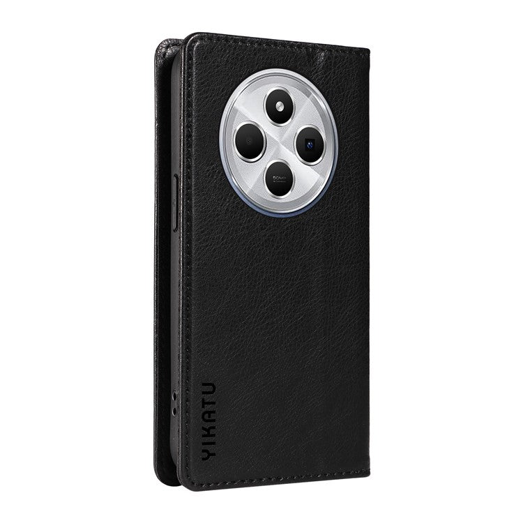 YIKATU YK-006 For Xiaomi Poco C75 4G / Redmi 14R 5G / 14C 4G Case Wallet Litchi Grain Leather Phone Cover Magnetic Auto-Absorbed - Black