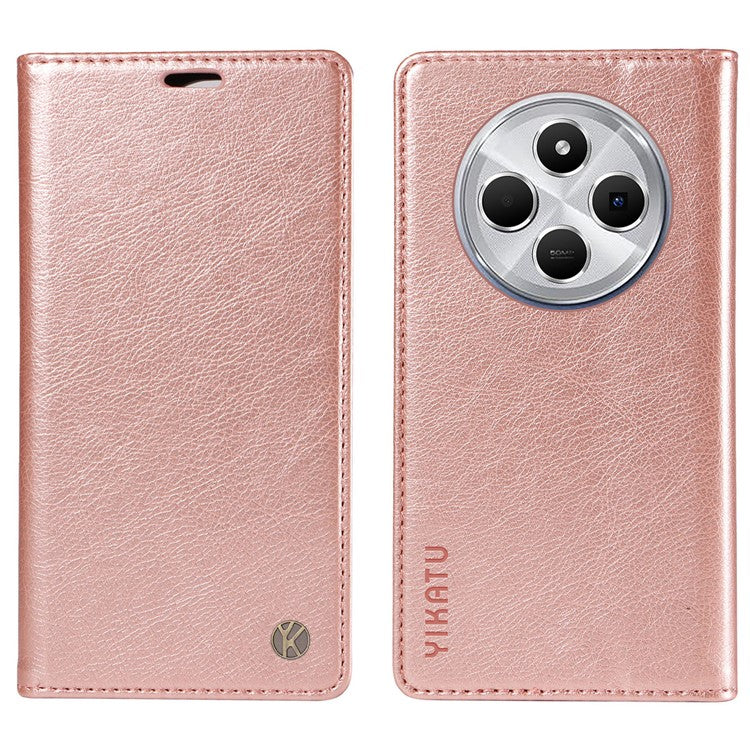 YIKATU YK-006 For Xiaomi Poco C75 4G / Redmi 14R 5G / 14C 4G Case Wallet Litchi Grain Leather Phone Cover Magnetic Auto-Absorbed - Rose Gold