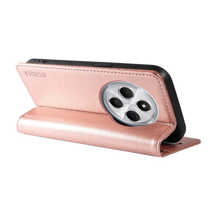 YIKATU YK-006 For Xiaomi Poco C75 4G / Redmi 14R 5G / 14C 4G Case Wallet Litchi Grain Leather Phone Cover Magnetic Auto-Absorbed - Rose Gold