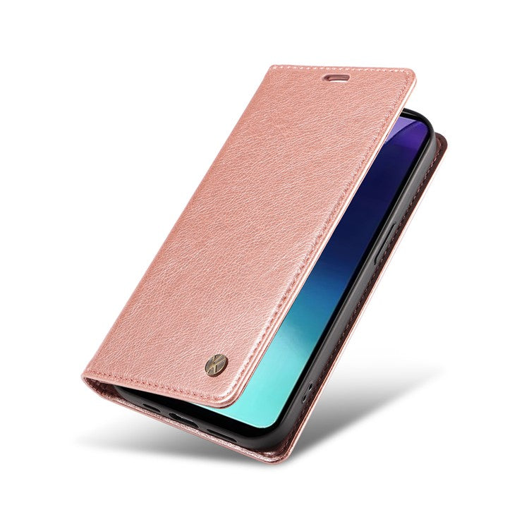 YIKATU YK-006 For Xiaomi Poco C75 4G / Redmi 14R 5G / 14C 4G Case Wallet Litchi Grain Leather Phone Cover Magnetic Auto-Absorbed - Rose Gold