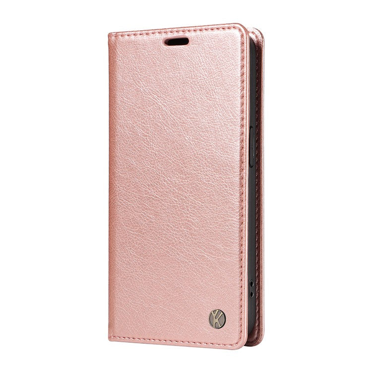 YIKATU YK-006 For Xiaomi Poco C75 4G / Redmi 14R 5G / 14C 4G Case Wallet Litchi Grain Leather Phone Cover Magnetic Auto-Absorbed - Rose Gold