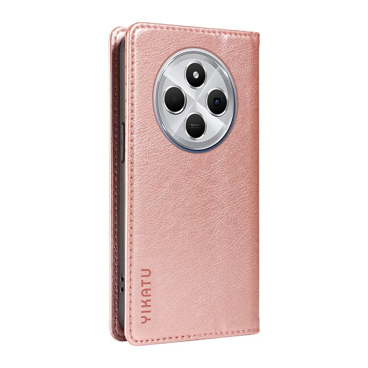 YIKATU YK-006 For Xiaomi Poco C75 4G / Redmi 14R 5G / 14C 4G Case Wallet Litchi Grain Leather Phone Cover Magnetic Auto-Absorbed - Rose Gold