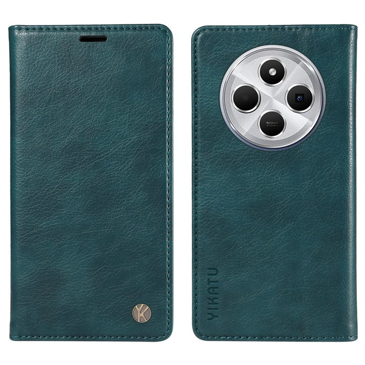 YIKATU YK-006 For Xiaomi Poco C75 4G / Redmi 14R 5G / 14C 4G Case Wallet Litchi Grain Leather Phone Cover Magnetic Auto-Absorbed - Blue