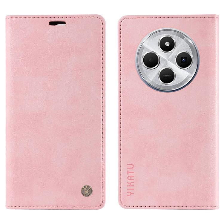 YIKATU YK-006 For Xiaomi Poco C75 4G / Redmi 14R 5G / 14C 4G Case Wallet Litchi Grain Leather Phone Cover Magnetic Auto-Absorbed - Pink