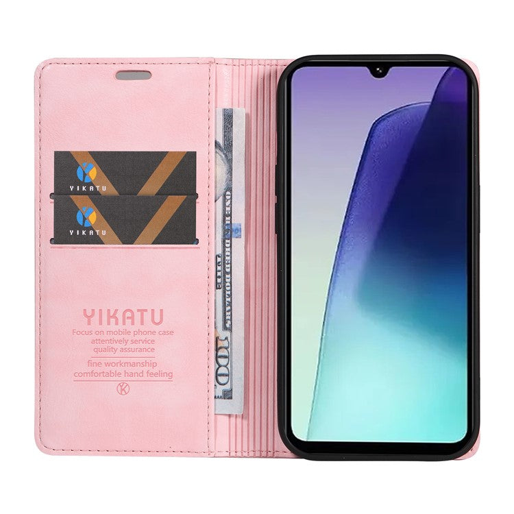 YIKATU YK-006 For Xiaomi Poco C75 4G / Redmi 14R 5G / 14C 4G Case Wallet Litchi Grain Leather Phone Cover Magnetic Auto-Absorbed - Pink