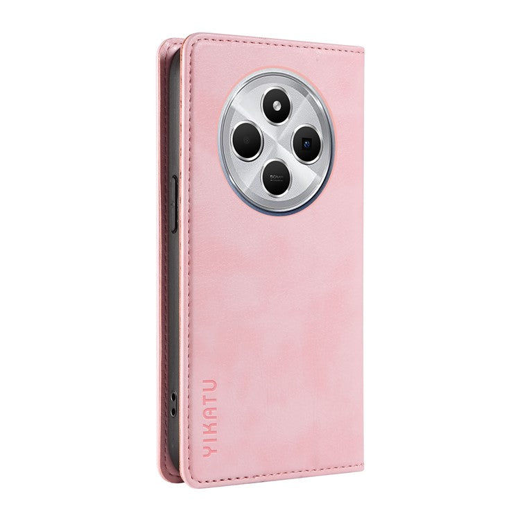 YIKATU YK-006 For Xiaomi Poco C75 4G / Redmi 14R 5G / 14C 4G Case Wallet Litchi Grain Leather Phone Cover Magnetic Auto-Absorbed - Pink