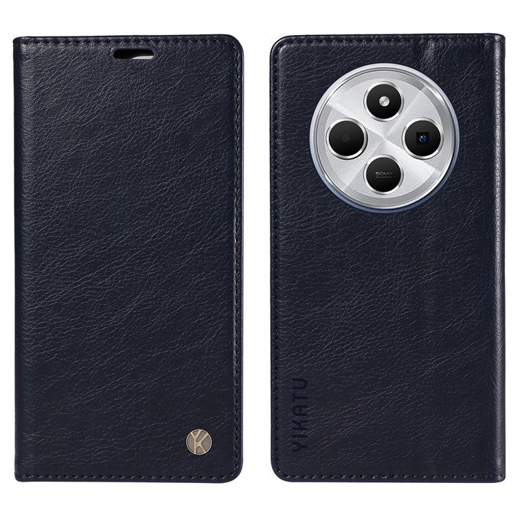 YIKATU YK-006 For Xiaomi Poco C75 4G / Redmi 14R 5G / 14C 4G Case Wallet Litchi Grain Leather Phone Cover Magnetic Auto-Absorbed - Navy Blue