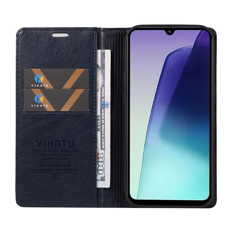 YIKATU YK-006 For Xiaomi Poco C75 4G / Redmi 14R 5G / 14C 4G Case Wallet Litchi Grain Leather Phone Cover Magnetic Auto-Absorbed - Navy Blue