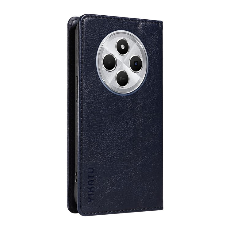 YIKATU YK-006 For Xiaomi Poco C75 4G / Redmi 14R 5G / 14C 4G Case Wallet Litchi Grain Leather Phone Cover Magnetic Auto-Absorbed - Navy Blue