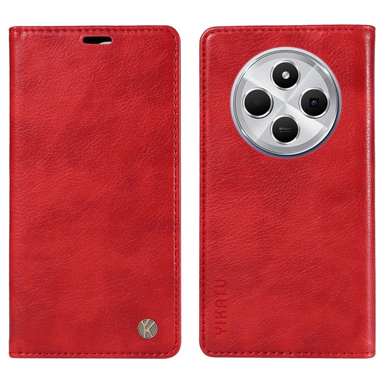 YIKATU YK-006 For Xiaomi Poco C75 4G / Redmi 14R 5G / 14C 4G Case Wallet Litchi Grain Leather Phone Cover Magnetic Auto-Absorbed - Red