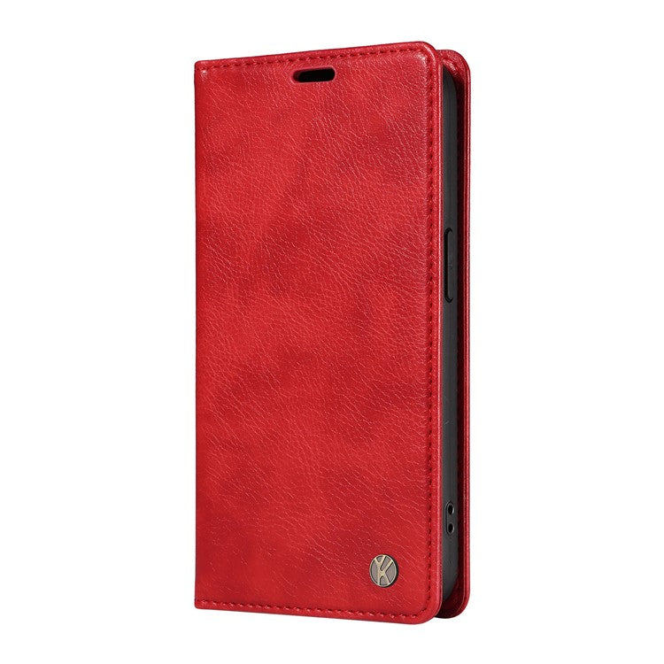 YIKATU YK-006 For Xiaomi Poco C75 4G / Redmi 14R 5G / 14C 4G Case Wallet Litchi Grain Leather Phone Cover Magnetic Auto-Absorbed - Red