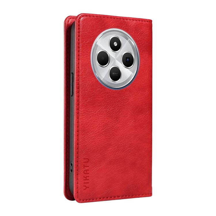 YIKATU YK-006 For Xiaomi Poco C75 4G / Redmi 14R 5G / 14C 4G Case Wallet Litchi Grain Leather Phone Cover Magnetic Auto-Absorbed - Red