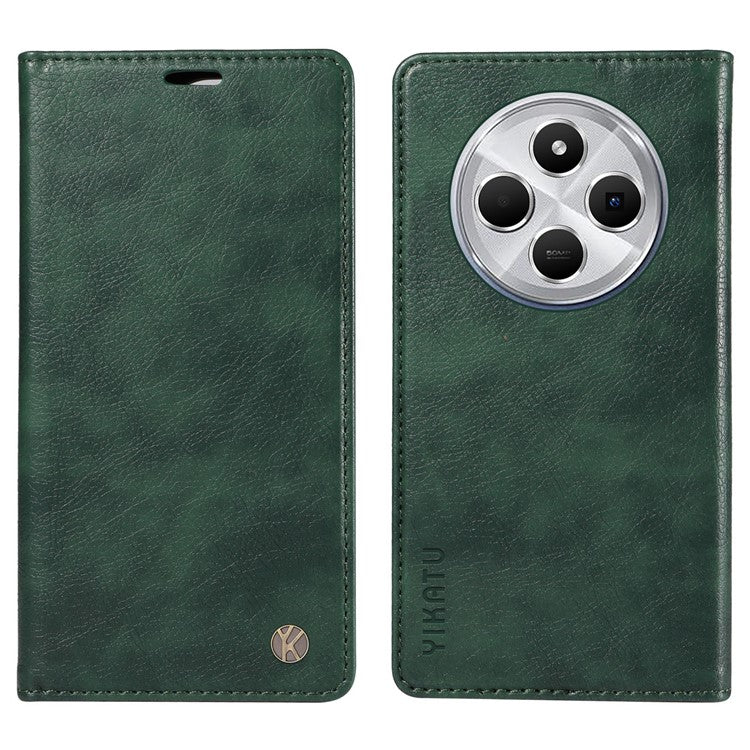 YIKATU YK-006 For Xiaomi Poco C75 4G / Redmi 14R 5G / 14C 4G Case Wallet Litchi Grain Leather Phone Cover Magnetic Auto-Absorbed - Green