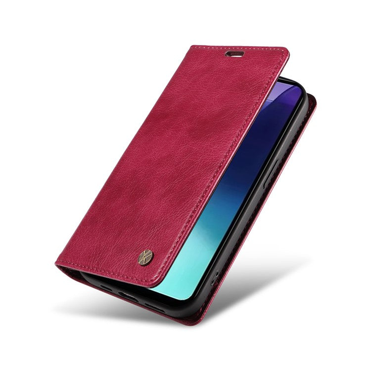 YIKATU YK-006 For Xiaomi Poco C75 4G / Redmi 14R 5G / 14C 4G Case Wallet Litchi Grain Leather Phone Cover Magnetic Auto-Absorbed - Wine Red