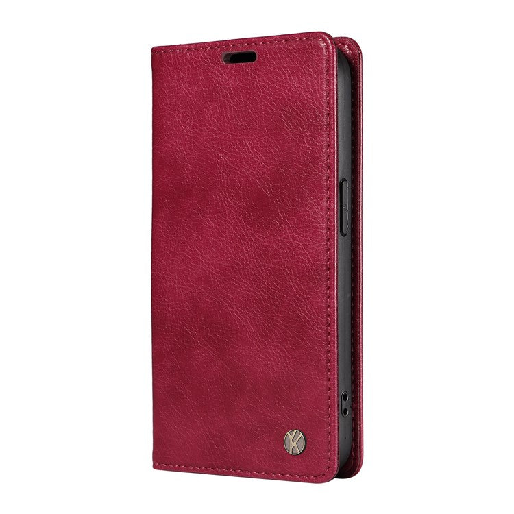 YIKATU YK-006 For Xiaomi Poco C75 4G / Redmi 14R 5G / 14C 4G Case Wallet Litchi Grain Leather Phone Cover Magnetic Auto-Absorbed - Wine Red