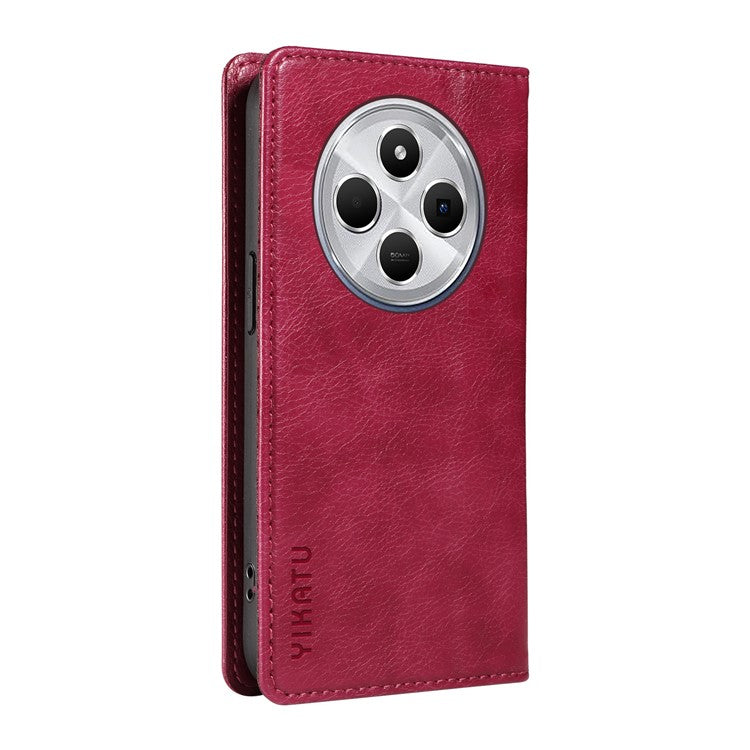 YIKATU YK-006 For Xiaomi Poco C75 4G / Redmi 14R 5G / 14C 4G Case Wallet Litchi Grain Leather Phone Cover Magnetic Auto-Absorbed - Wine Red