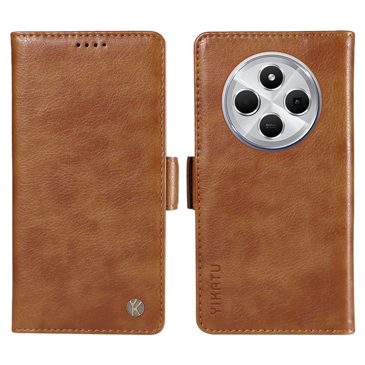 YIKATU YK-007 For Xiaomi Poco C75 4G / Redmi 14R 5G / 14C 4G Case Side Buckle PU Leather Phone Cover Litchi Texture - Brown