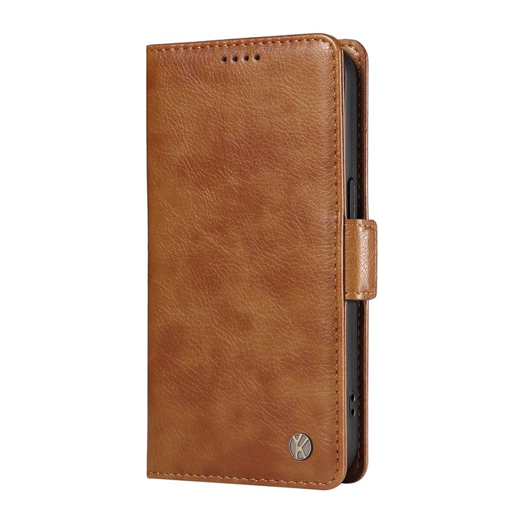 YIKATU YK-007 For Xiaomi Poco C75 4G / Redmi 14R 5G / 14C 4G Case Side Buckle PU Leather Phone Cover Litchi Texture - Brown