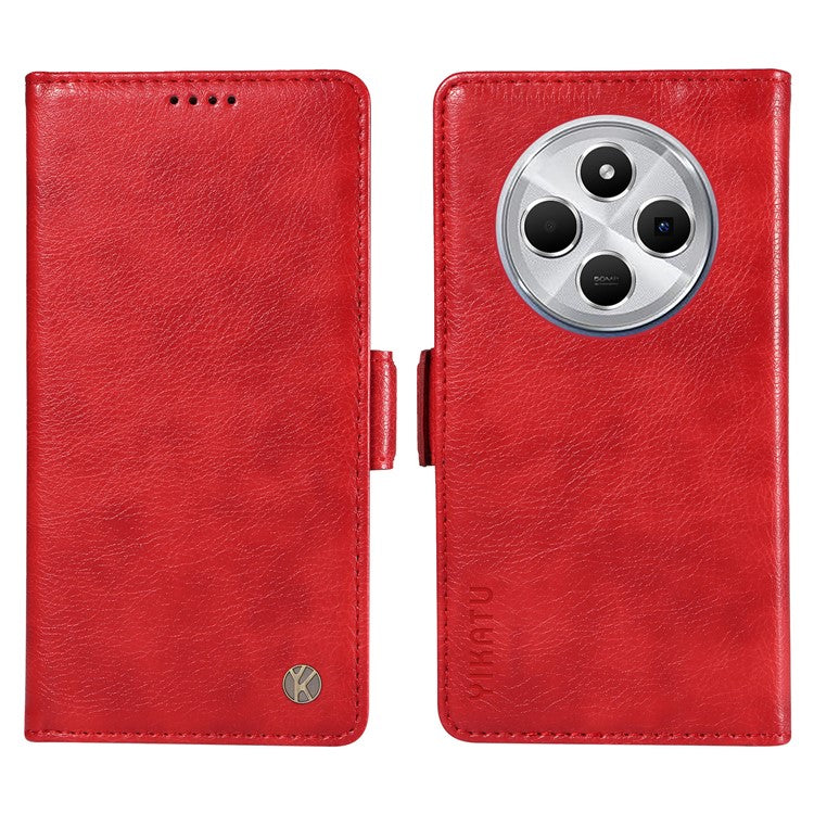 YIKATU YK-007 For Xiaomi Poco C75 4G / Redmi 14R 5G / 14C 4G Case Side Buckle PU Leather Phone Cover Litchi Texture - Red