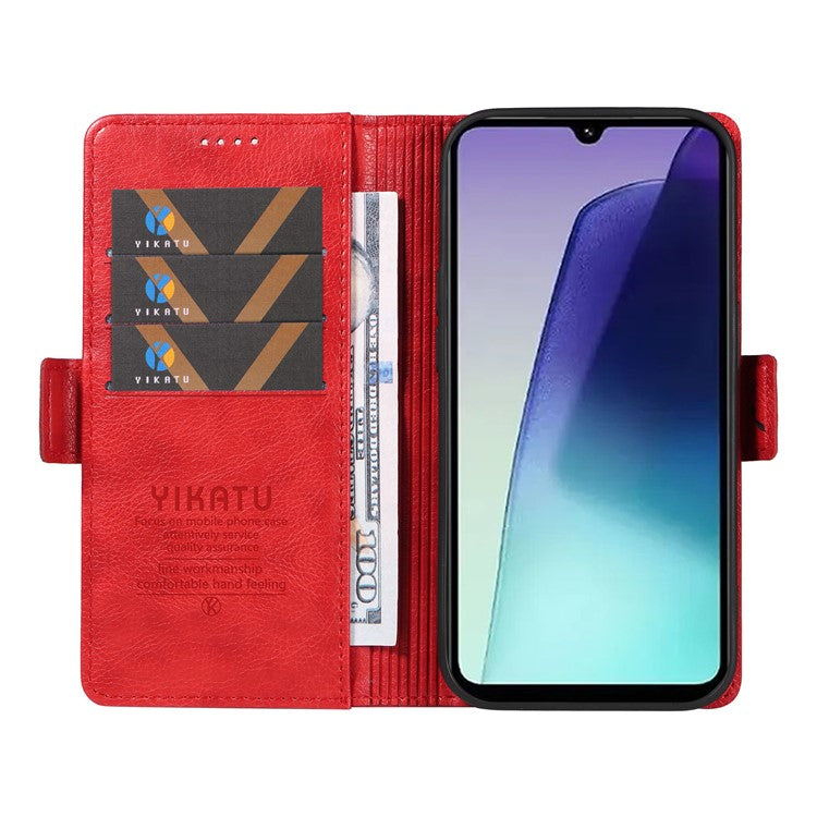 YIKATU YK-007 For Xiaomi Poco C75 4G / Redmi 14R 5G / 14C 4G Case Side Buckle PU Leather Phone Cover Litchi Texture - Red